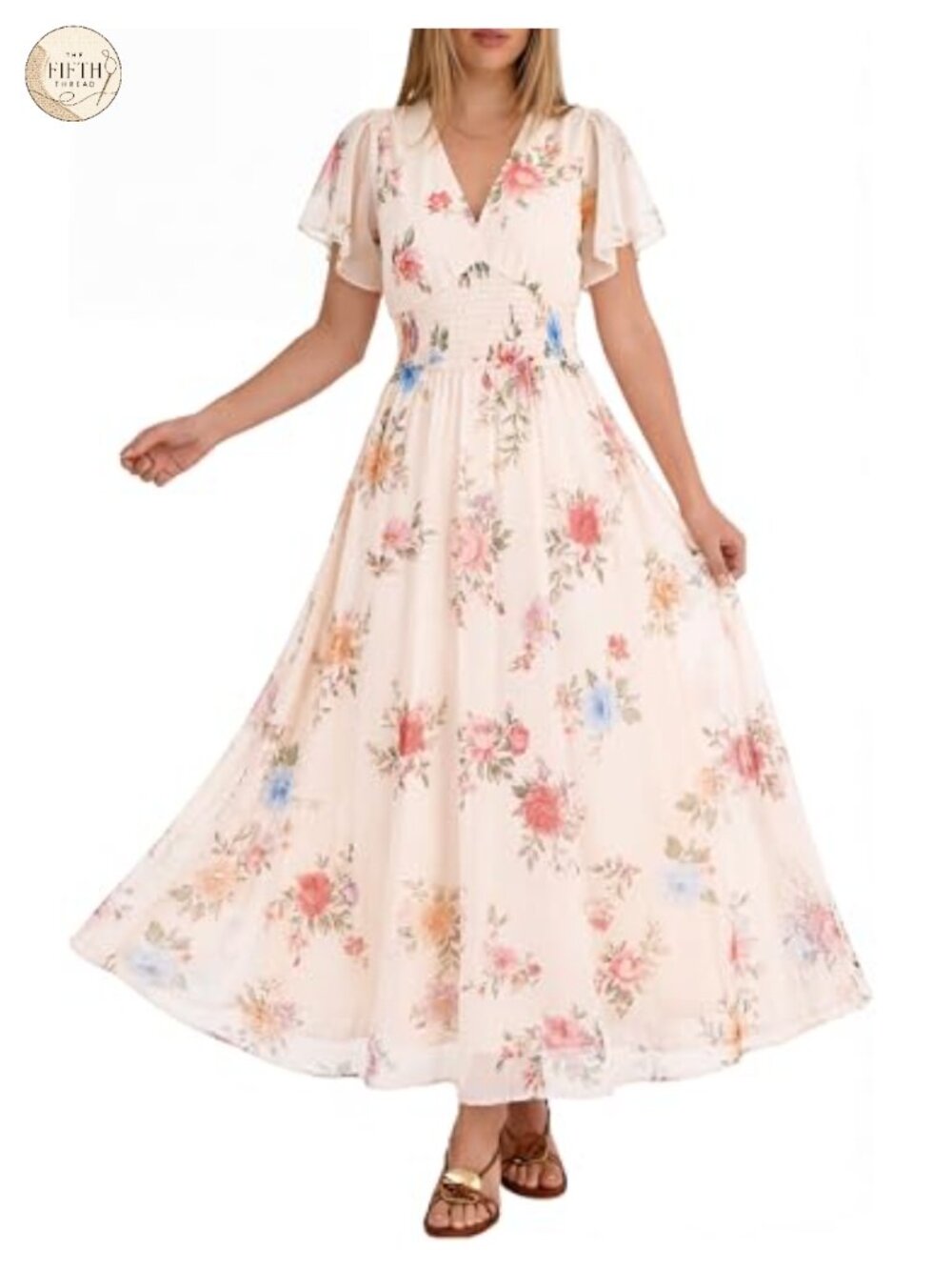 Floral Tulle Maxi Dress V-Neck Short Sleeve Wedding Guest Summer Casual